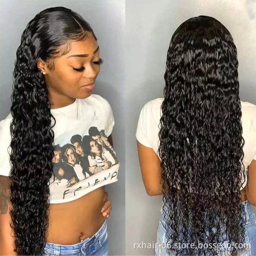 Factory brazilian human hair wigs HD transparent Swiss lace wig,deep wave cuticle aligned lace front glueless water wave wig